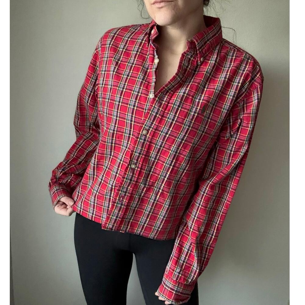 Ralph Lauren Upcycled Flannel Plaid Crop collegiate fall autumn grunge reworked - Picture 2 of 7